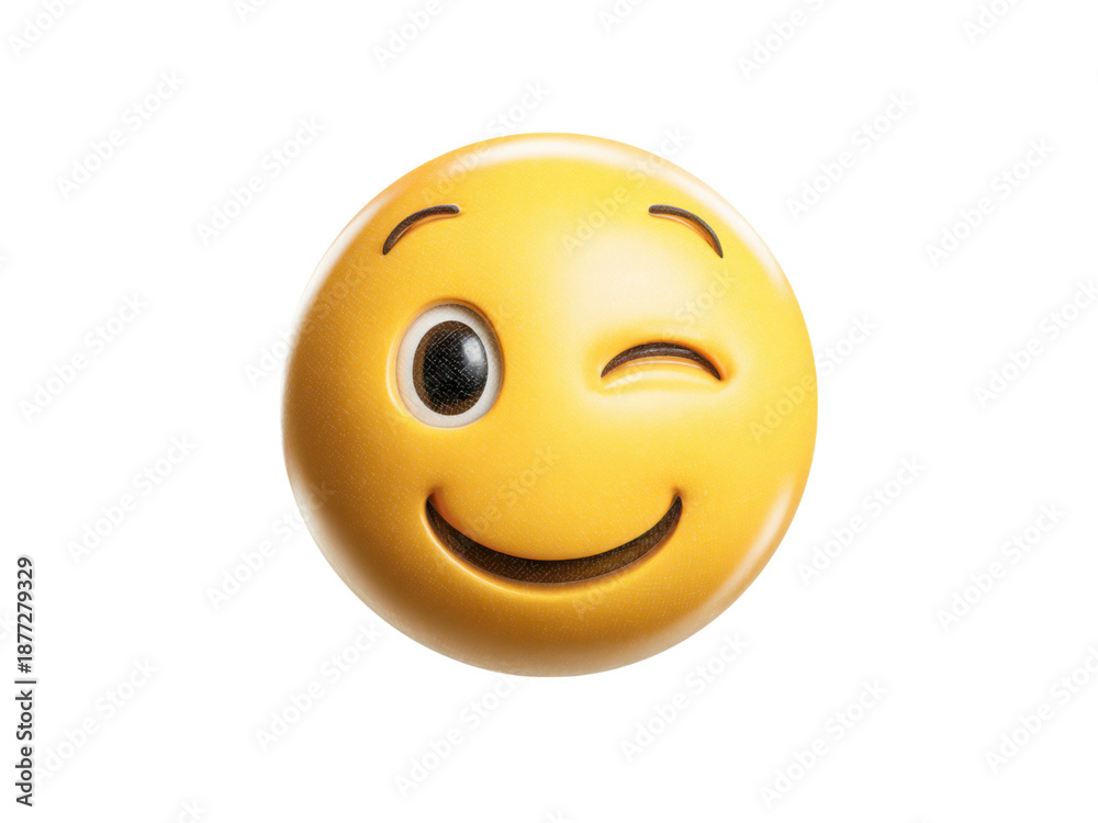 Fototapeta premium Yellow smiley face emoji winking with a happy expression image