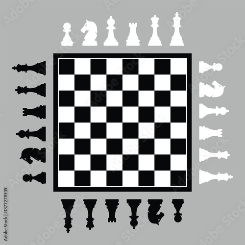 chess board with simple chess pieces