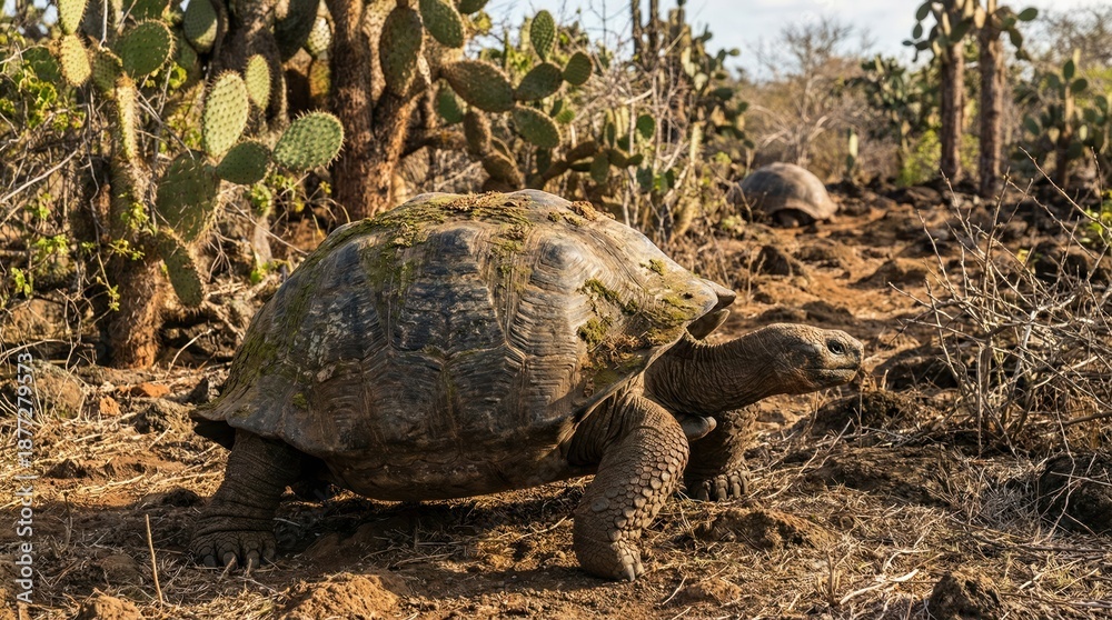Obraz premium Galapagos giant tortoise in its natural habitat.