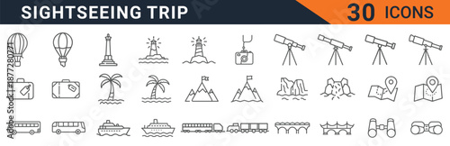 Sightseeing trip vector graphic illustration with icons for travel and tourism