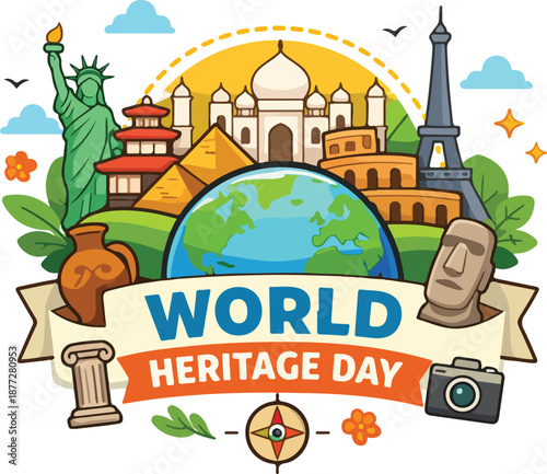 Flat World Heritage Day Celebration Vector Illustration
