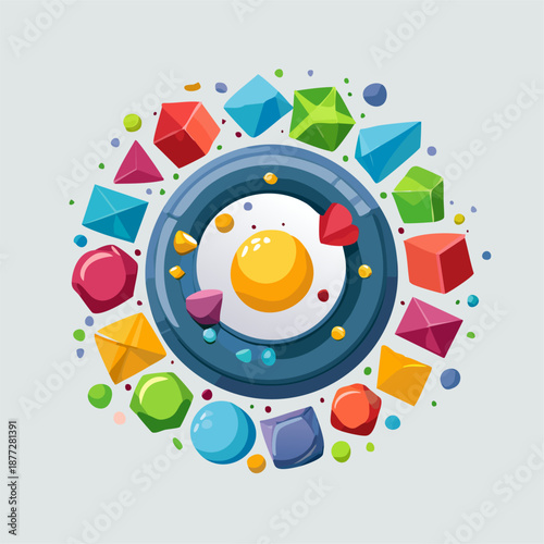 Vibrant colorful gems and jewels in a circular pattern