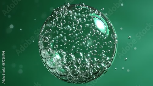 Abstract sphere with bubbles on green background