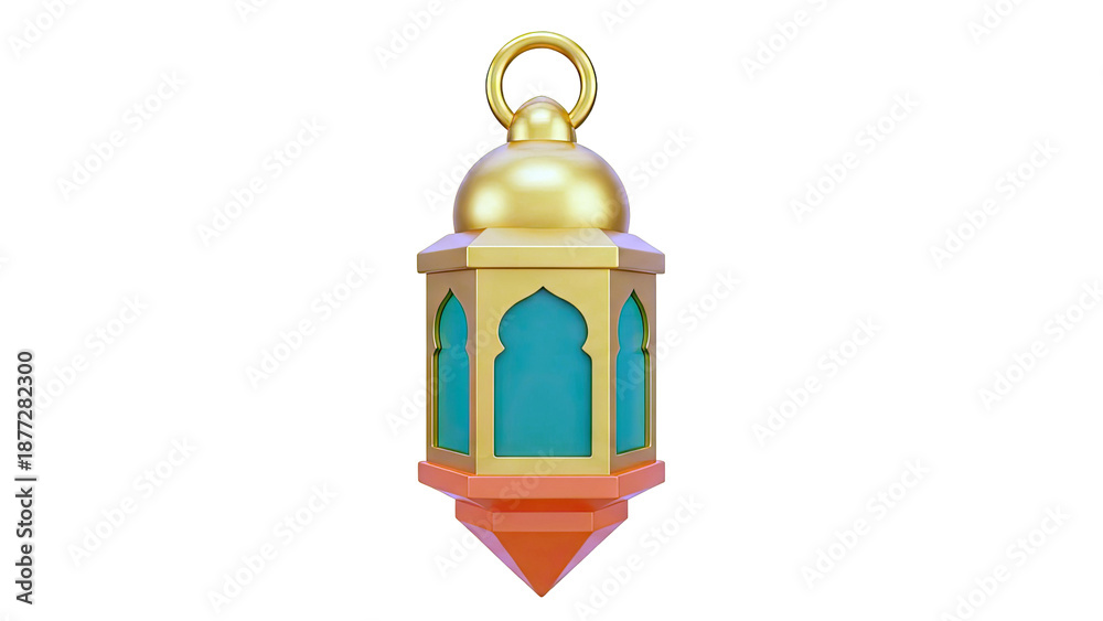 Obraz premium Traditional Islamic Lantern with Gold, Green, and Orange Accents