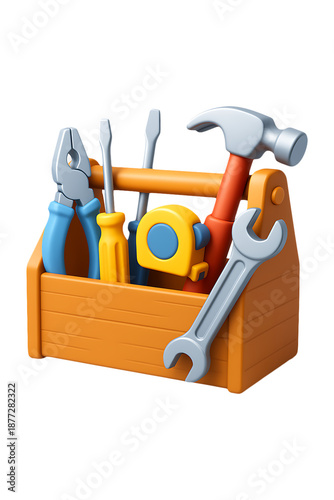 3d Toolbox with many tools, Tool Chest, Handy Kit, Workshop Box, Master Toolbox, High quality Realistic image.