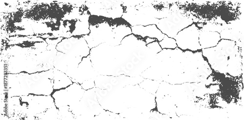 Monochrome Grunge Cracked Texture Overlay with Distressed Fracture Lines Isolated Transparent Vector.
