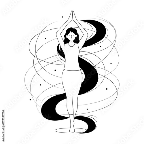 A sketchy style illustration depicting tree pose