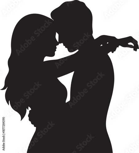 Romantic couple embracing in intimate silhouette