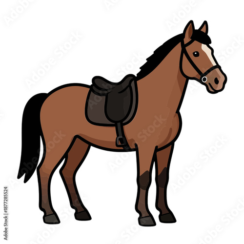 Flat vector icon of a horse with saddle.