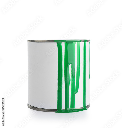 Can of green paint on white...