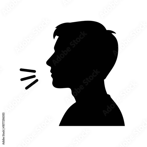 Man thinking with hand on chin silhouette vector icon.