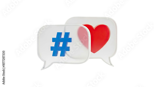 Hashtag and Heart in Speech Bubbles