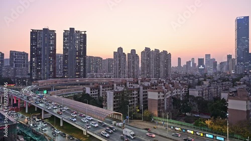 The busy road traffic on the main roads of Shenzhen city
