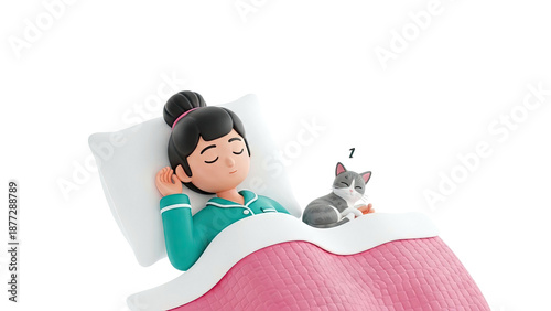 Girl Sleeping with Cat Companion
