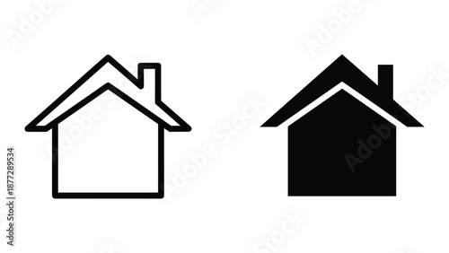 Simple house icon set with chimney