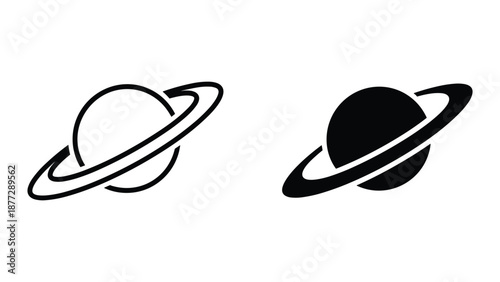 Simple black and white illustration of saturn planet