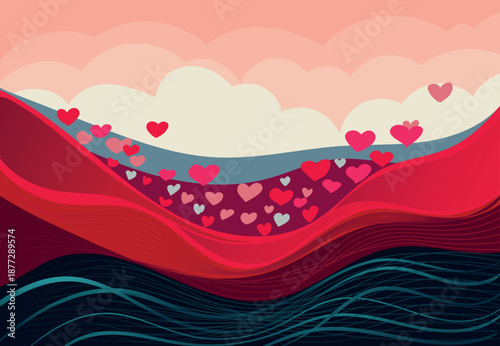 Flowing lines creating a gentle wave pattern with small hearts scattered