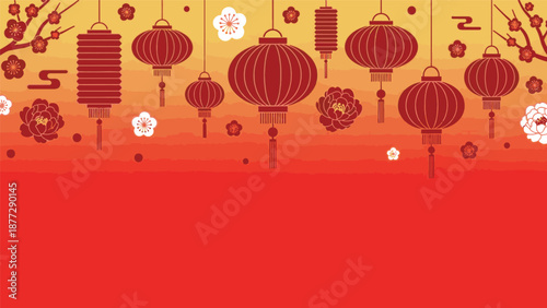 Seamless Chinese New Year Lantern Festival Background with Floral Accents