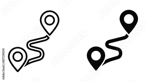 Map pins connected by winding path