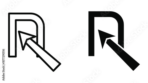 Cursor pointer entering a square shape graphic design element