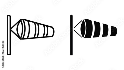 Simple line art of two cones attached to vertical lines