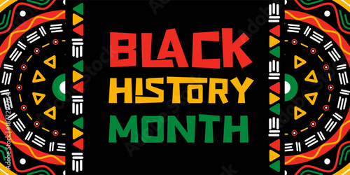 black history month horizontal banner illustration in flat design style