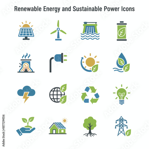 renewable energy and sustainable power set icons.eps