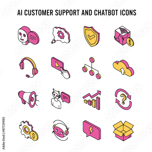 AI customer support and chatbot vector set icons