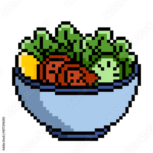 Flat Design Pixel Art Vegetable Salad Bowl Illustration
