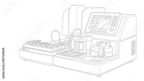 Automated Laboratory Analyzer Machine - Scientific Equipment Line Drawing