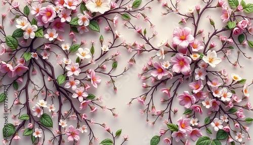 Intricate, blooming botanical design with delicate vines and blossoms, flowers, wallpaper