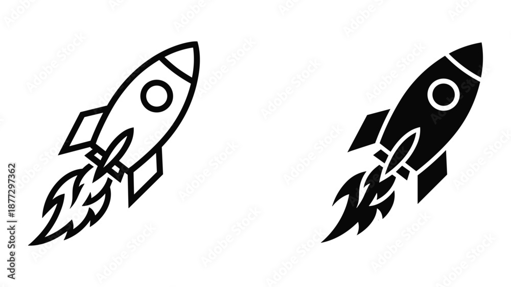 Fototapeta premium Rocket ship launching into space with flames