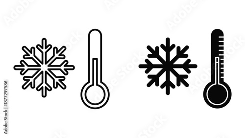 Snowflake and thermometer icon set for winter weather