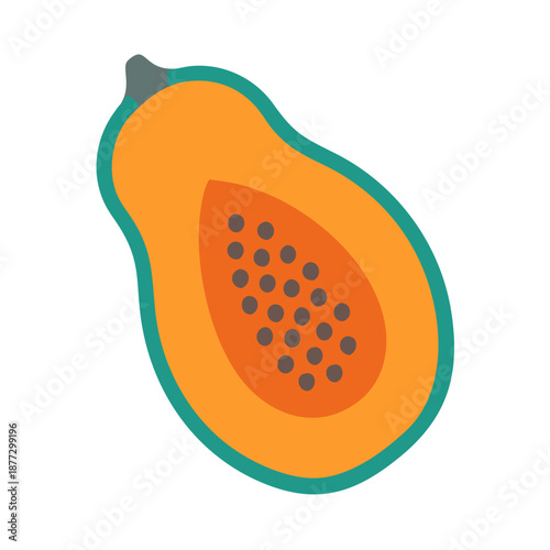 Flat vector papaya cut in half with seeds illustration