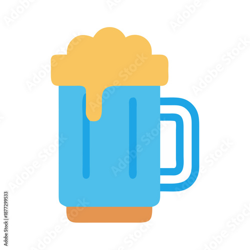 Stylized beer mug graphic in blue and yellow colors