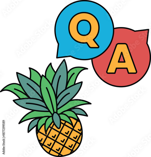 A pineapple is next to a Q and A sign