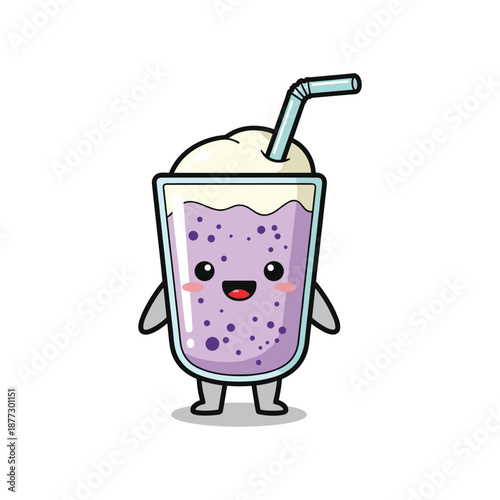 Cartoon Purple Milkshake Character with Straw