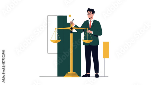 Businessman Balancing Scales of Justice