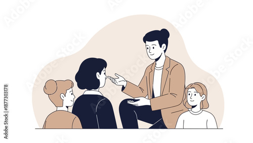 Diverse group engaged in conversation, teamwork and communication illustration