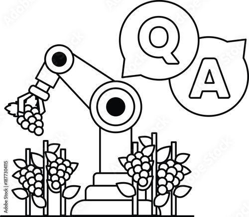 A robot is picking grapes from a vineyard