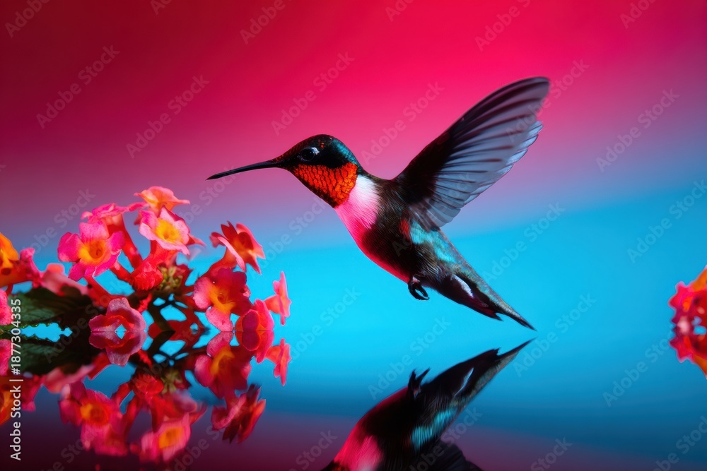 Obraz premium Dynamic Hummingbird Pollination Professional Gardening Magazine Content for Flora and Fauna Editorial Use and Marketing Campaigns