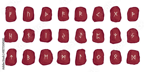 Set of hand drawn viking runes Rune stones with ancient norse alphabet characters engraved on them Scandinavian futhark germanic celtic Single element for design, print, web, decor