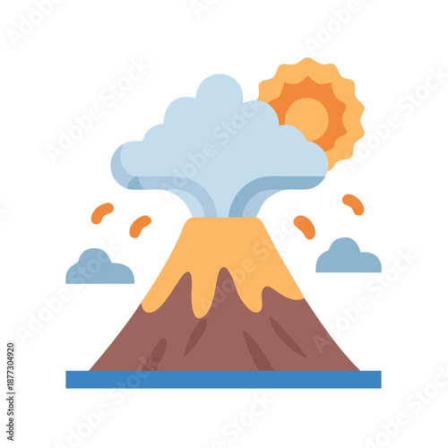 Stylized volcano eruption under the sun on White Background