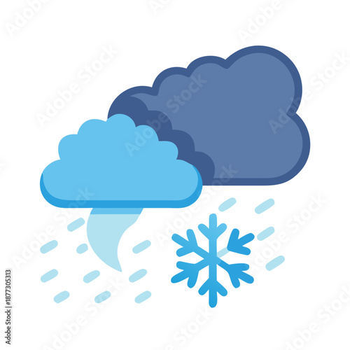 Stylized icon of winter weather conditions with snow and rain