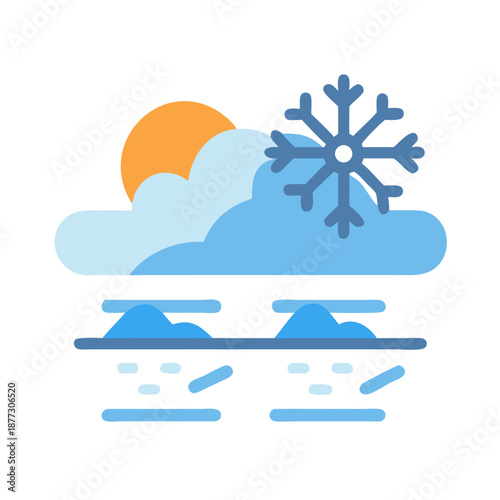 Winter Weather Icon Representing Snowfall and Sunshine Graphic