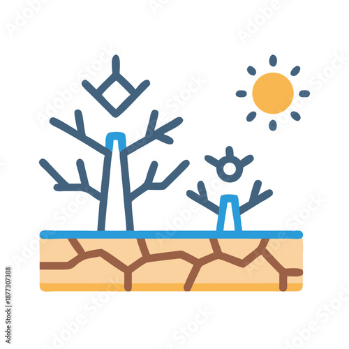 Graphic depiction of drought and desertification under a sun