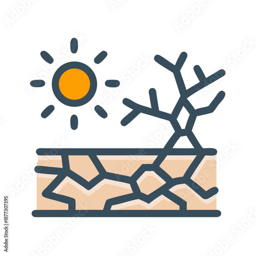 Flat design illustration of a cracked earth drought scene