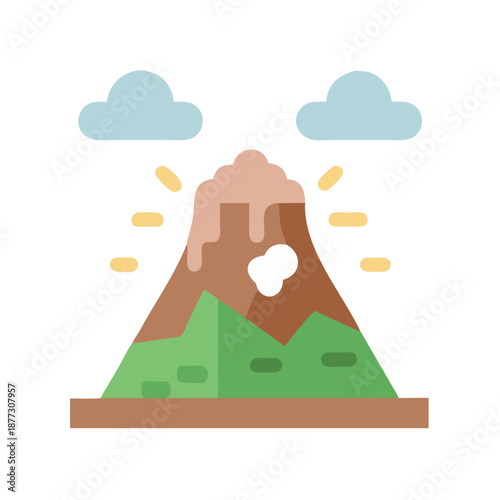 Volcano eruption flat vector illustration against black backdrop