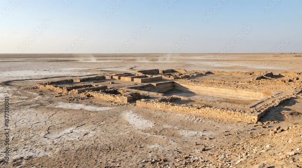 Obraz premium Dholavira Urban Planning crumbling structures under clear blue sky
