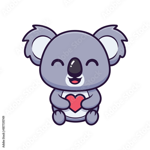 Adorable Koala Holding Heart Vector Illustration